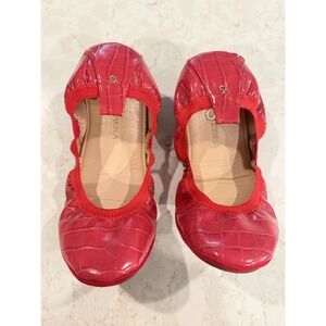 Yosi Samra Red Croc Embossed Patent Leather Foldable Ballet Flats Shoes 7-7.5